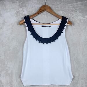 Reinaldo Lourenço White Sleeveless Top Black Fringe Size 40/M Brazil Designer